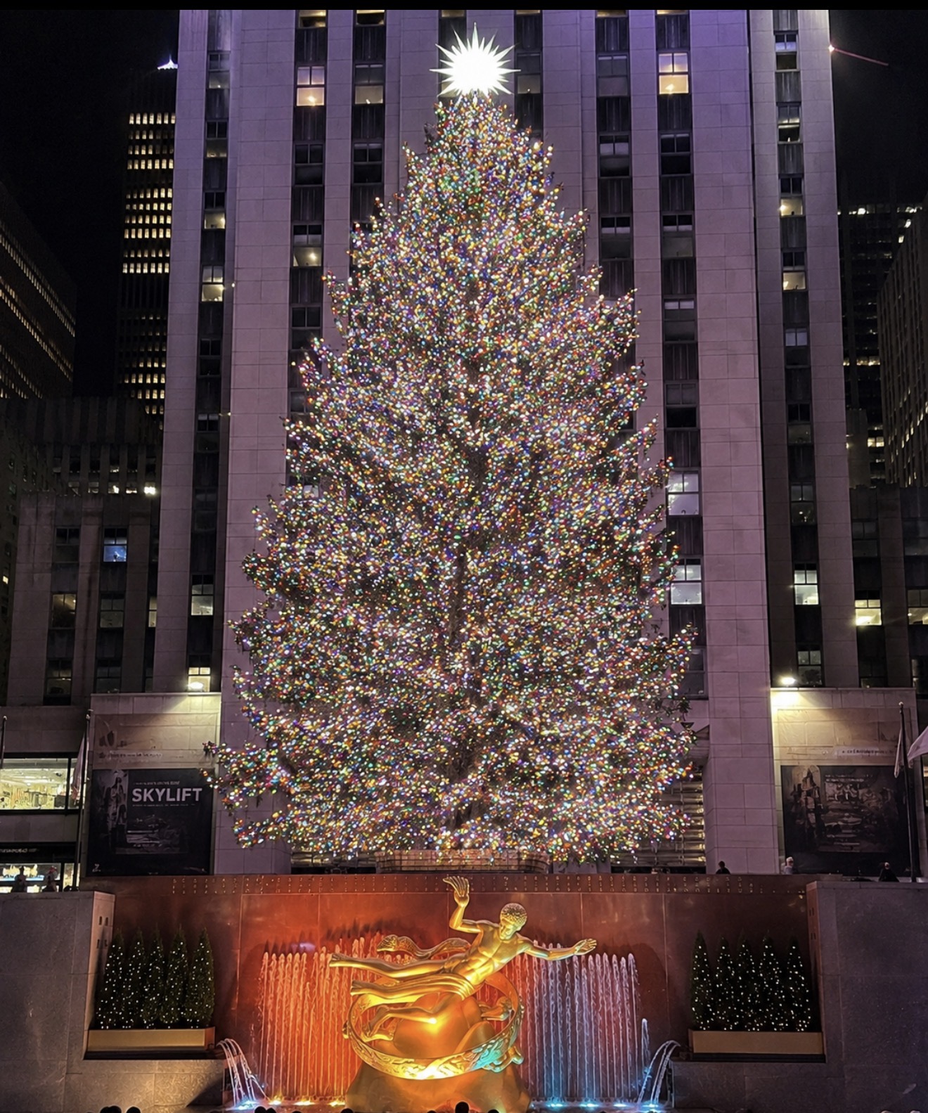 Rockefeller Center Christmas tree at night
